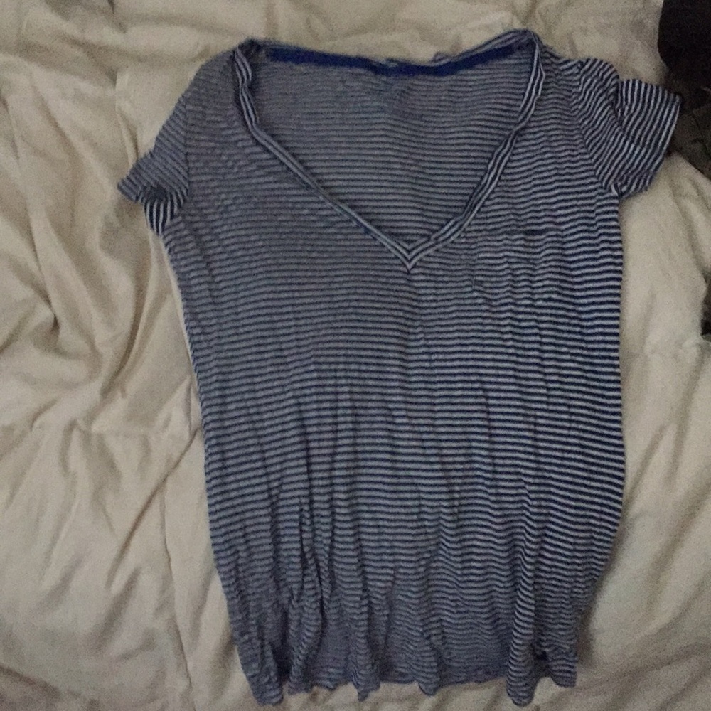 Blue and white stripped low v neck